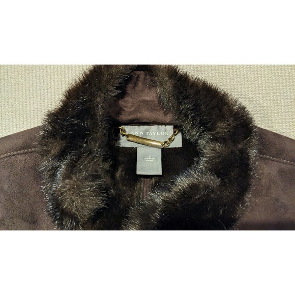 ANN TAYLOR VEST Women's Faux Fur Jacket Size Small Brown - Picture 2 of 5